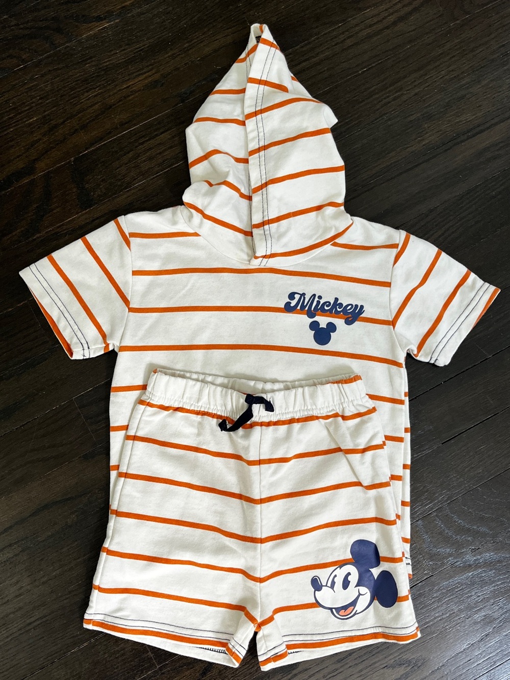 Disney Orange & White Striped Mickey Hooded Romper